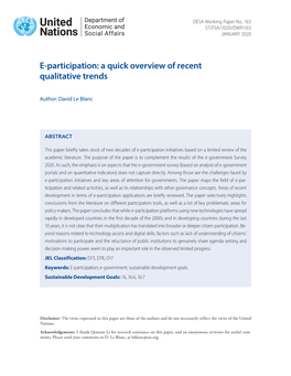 E-Participation: a Quick Overview of Recent Qualitative Trends