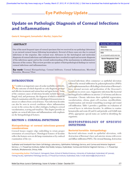 Update on Pathologic Diagnosis of Corneal Infections and Inflammations