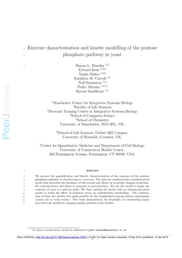 Enzyme Characterisation and Kinetic Modelling of the Pentose Phosphate