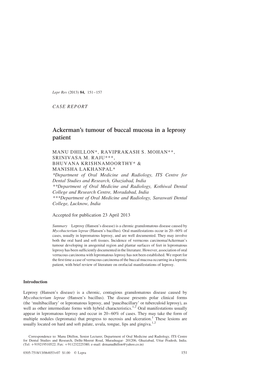 Ackerman's Tumour of Buccal Mucosa in a Leprosy Patient