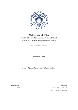 Universit`A Di Pisa Post Quantum Cryptography