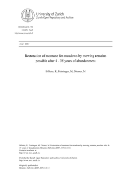 Restoration of Montane Fen Meadows by Mowing Remains Possible After 4 - 35 Years of Abandonment