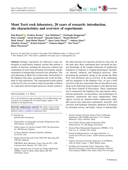 Mont Terri Rock Laboratory, 20 Years of Research: Introduction, Site Characteristics and Overview of Experiments