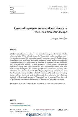 Resounding Mysteries: Sound and Silence in the Eleusinian Soundscape