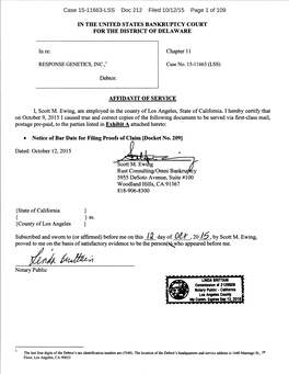 Case 15-11663-LSS Doc 212 Filed 10/12/15 Page 1 of 109 Case 15-11663-LSS Doc 212 Filed 10/12/15 Page 2 of 109