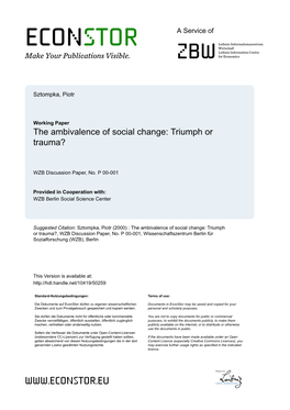 The Ambivalence of Social Change. Triumph Or Trauma