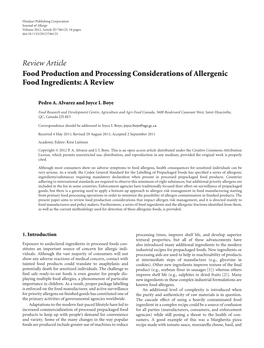 Review Article Food Production and Processing Considerations of Allergenic Food Ingredients: a Review