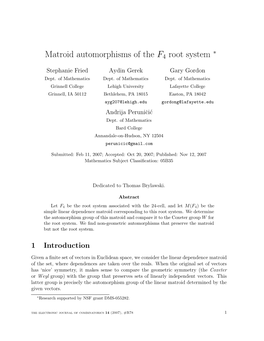 Matroid Automorphisms of the F4 Root System