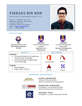 Firdaus Bin Noh Bachelor of Engineering (Hons) Civil