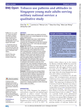 Tobacco Use Patterns and Attitudes in Singapore Young Male Adults Serving Military National Service: a Qualitative Study