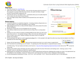 Calendar Quick Start Using Outlook Web Application (OWA) 1 Signing