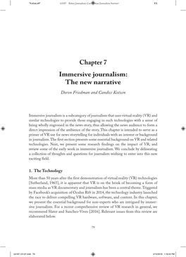 Chapter 7 Immersive Journalism: the New Narrative Doron Friedman and Candice Kotzen