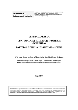 Central America (Guatemala, El Salvador, Honduras, Nicaragua): Patterns of Human Rights Violations