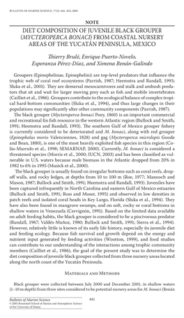 Diet Composition of Juvenile Black Grouper (Mycteroperca Bonaci) from Coastal Nursery Areas of the Yucatán Peninsula, Mexico