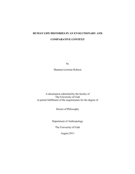 Human Life Histories in an Evolutionary and Comparative Context;