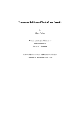 Transversal Politics and West African Security