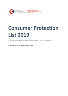 Consumer Protection List 2019