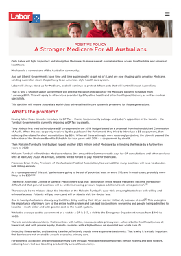 A Stronger Medicare for All Australians