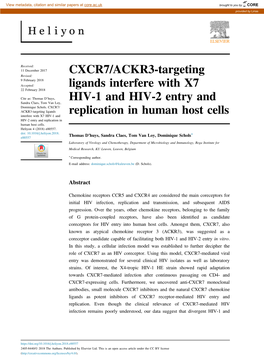 CXCR7/ACKR3-Targeting Ligands Interfere with X7 HIV-1 and HIV-2