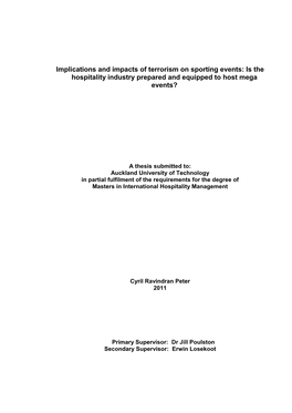 Implications and Impacts of Terrorism on Sporting Events: Is the Hospitality Industry Prepared and Equipped to Host Mega Events?