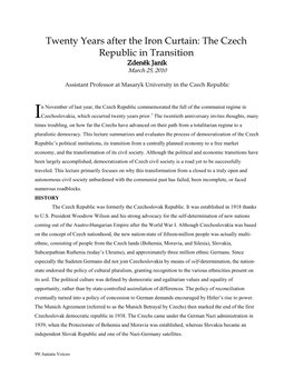 Twenty Years After the Iron Curtain: the Czech Republic in Transition Zdeněk Janík March 25, 2010