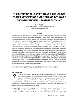 The Effect of Consumption and the Labour Force Participation Rate (Lfpr) on Economic Growth in North Sumatera Province