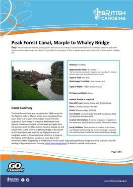 Peak Forest Canal, Marple to Whaley Bridge Easy: Please Be Aware That the Grading of This Trail Was Set According to Normal Water Levels and Conditions