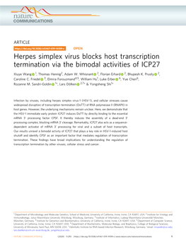 Herpes Simplex Virus Blocks Host Transcription Termination Via the Bimodal Activities of ICP27