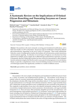 A Systematic Review on the Implications of O-Linked Glycan Branching and Truncating Enzymes on Cancer Progression and Metastasis
