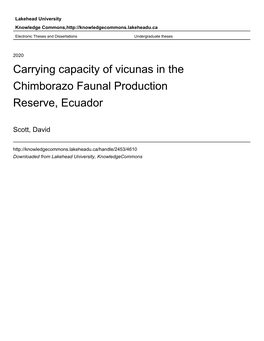 Carrying Capacity of Vicunas in the Chimborazo Faunal Production Reserve, Ecuador