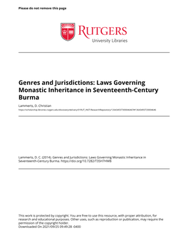 Laws Governing Monastic Inheritance in Seventeenth-Century Burma