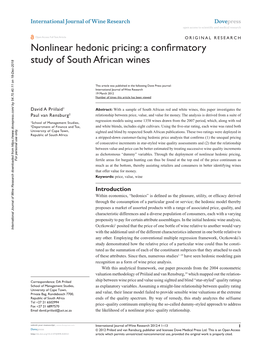 Nonlinear Hedonic Pricing: a Confirmatory Study of South African Wines