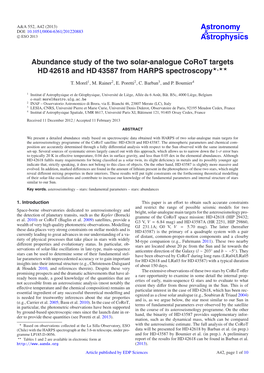 Abundance Study of the Two Solar-Analogue Corot Targets HD 42618 and HD 43587 from HARPS Spectroscopy�,