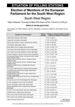 SITUATION of POLLING STATIONS Election of Members of The