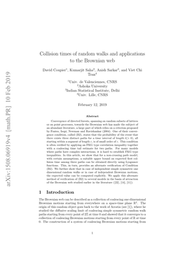Collision Times of Random Walks and Applications to the Brownian
