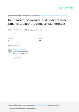 Distribution, Abundance, and Status of Cuban Sandhill Cranes (Grus Canadensis Nesiotes)