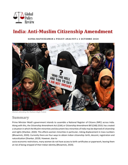 India: Anti-Muslim Citizenship Amendment