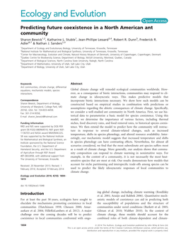 Predicting Future Coexistence in a North American Ant Community Sharon Bewick1,2, Katharine L