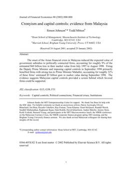 Cronyism and Capital Controls: Evidence from Malaysia