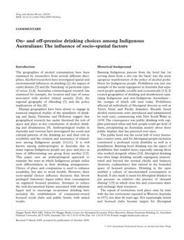 On- and Off-Premise Drinking Choices Among Indigenous Australians: the Inﬂuence of Socio-Spatial Factors