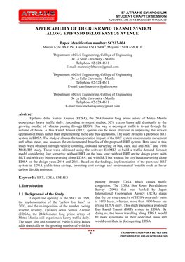 Applicability of the Bus Rapid Transit System Along Epifanio Delos Santos Avenue