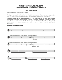 TIME SIGNATURES, TEMPO, BEAT and GORDONIAN SYLLABLES EXPLAINED