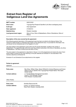 Extract from Register of Indigenous Land Use Agreements