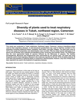 Diversity of Plants Used to Treat Respiratory Diseases in Tubah