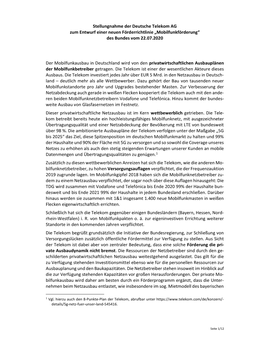 Stellungnahme Der Deutsche Telekom AG Zum Entwurf Einer Neuen Förderrichtlinie „Mobilfunkförderung“ Des Bundes Vom 22.07.2020
