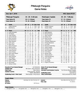 Pittsburgh Penguins Game Notes