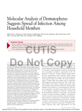 Molecular Analysis of Dermatophytes Suggests Spread of Infection Among Household Members
