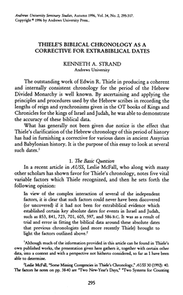 Thiele's Biblical Chronology As a Corrective for Extrabiblical Dates