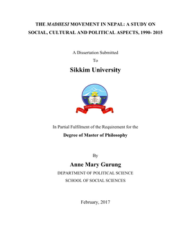 The Madhesi Movement in Nepal: a Study on Social, Cultural and Political Aspects, 1990- 2015