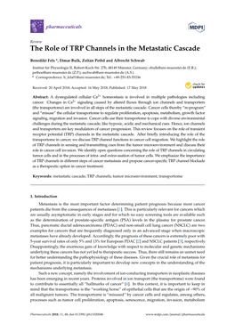 The Role of TRP Channels in the Metastatic Cascade